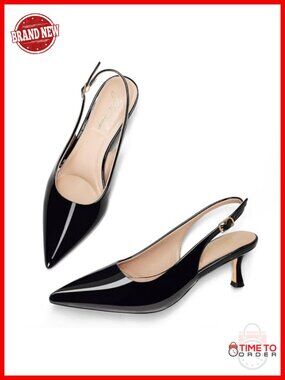 Kitten Heel Slingback Pumps Pointed Toe Low Heels Women Dressy Comfortable